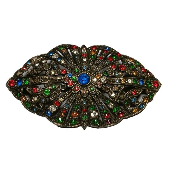 Victorian Filigree Coat Brooch Large 3" (missing some rhinestones) Vtg Art Deco - Picture 1 of 8